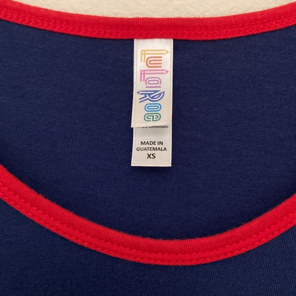 LuLaRoe Classic T - size XS - solid dark blue with red trim - Picture 2 of 5